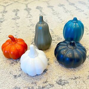 NEW Set of 5 Ceramic Multicolor Pumpkin & Gourds Fall Decor